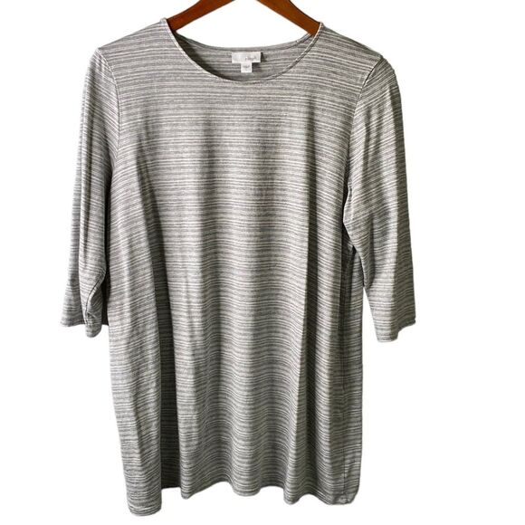 J Jill Pure Jill Stripe 3/4 Sleeve Tunic Tee Top Soft Stretch Knit Pullover - Picture 1 of 12